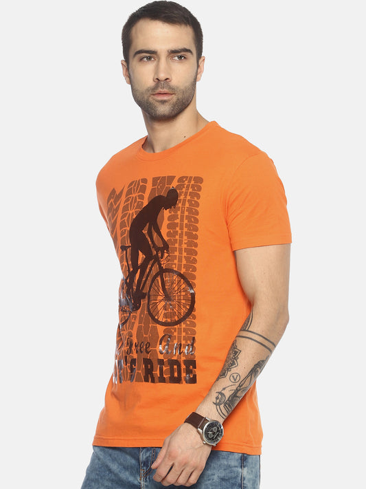 Wolfpack Men Orange Printed Round Neck T-Shirt Wolfpack