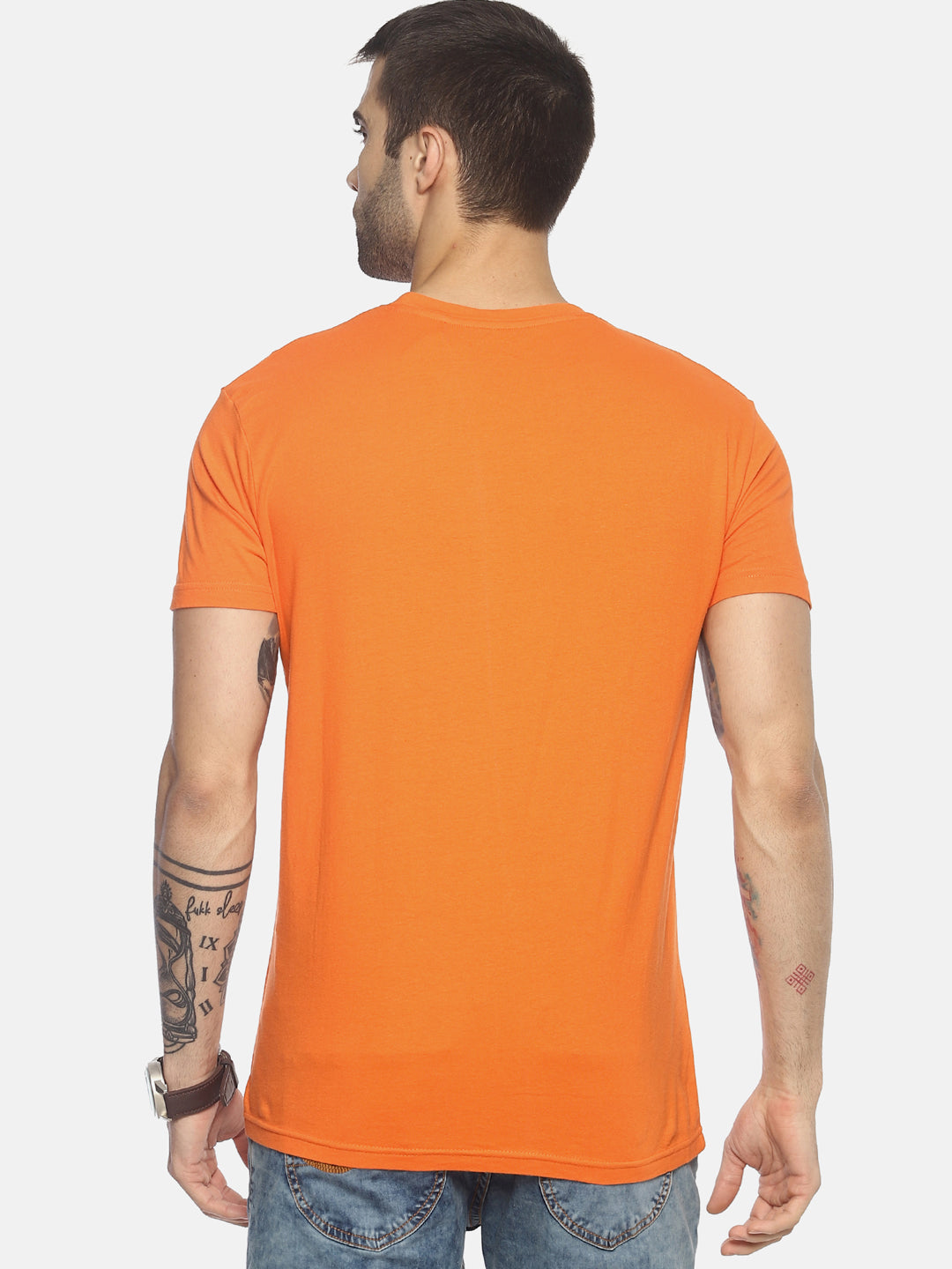 Wolfpack Men Orange Printed Round Neck T-Shirt Wolfpack