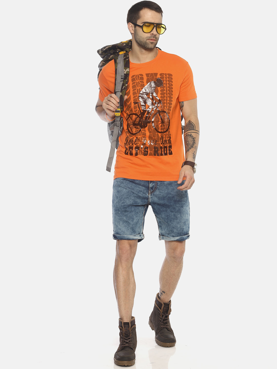 Wolfpack Men Orange Printed Round Neck T-Shirt Wolfpack
