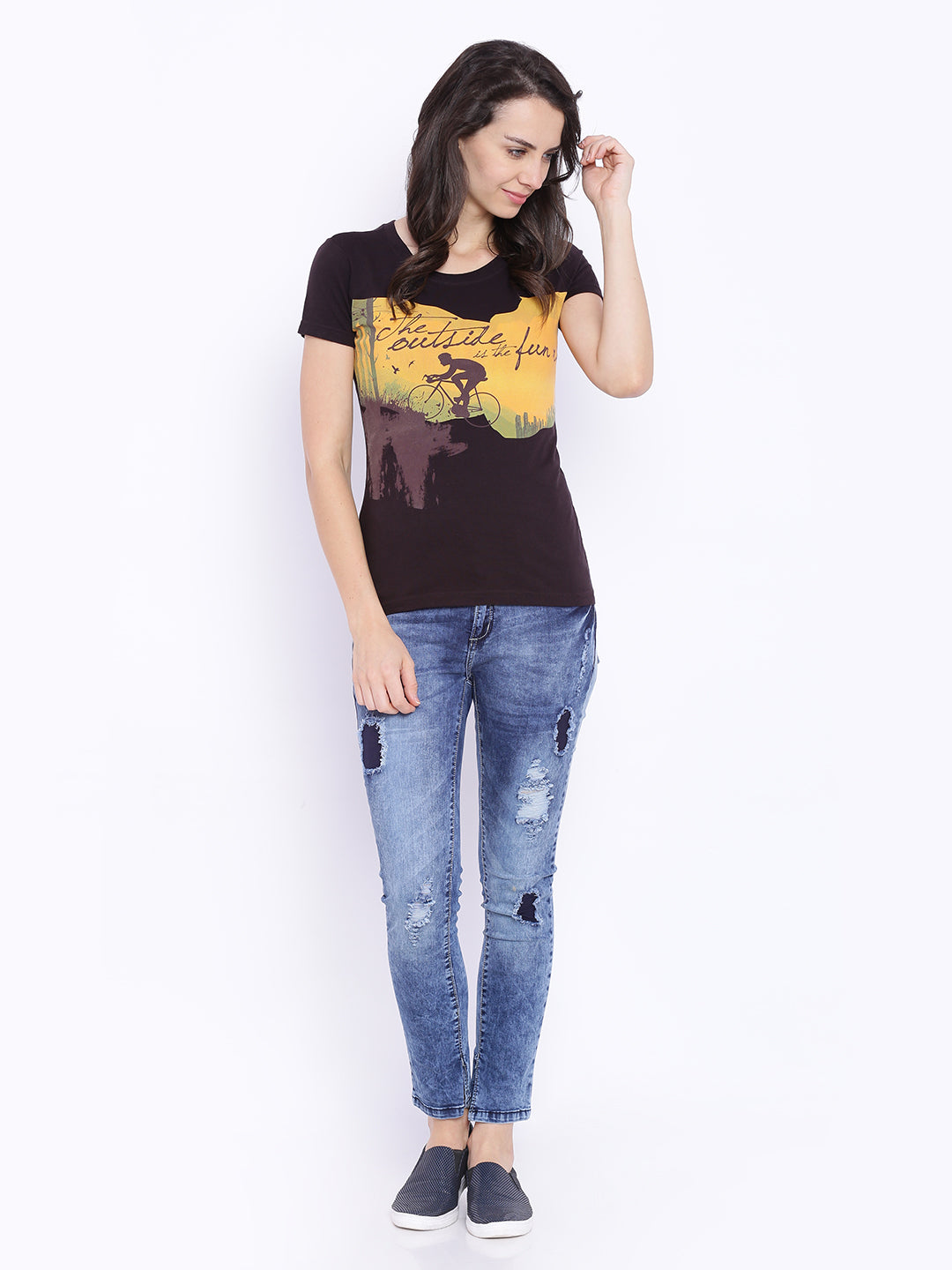 Wolfpack Women Black Printed T-Shirt Wolfpack