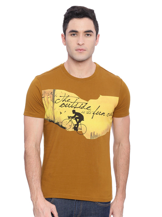 Wolfpack Men Brown Printed Round Neck T-Shirt Wolfpack