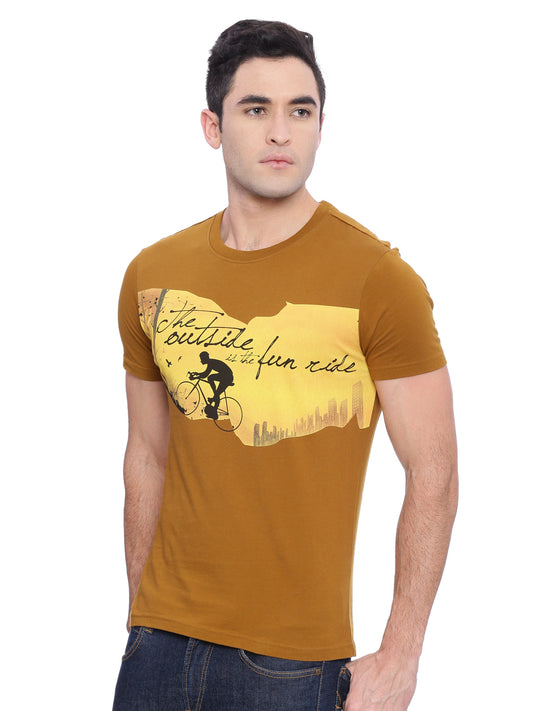Wolfpack Men Brown Printed Round Neck T-Shirt Wolfpack