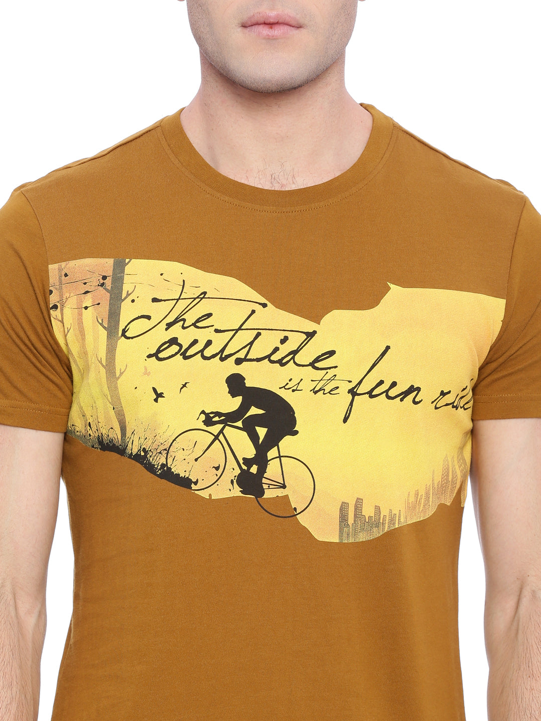 Wolfpack Men Brown Printed Round Neck T-Shirt Wolfpack