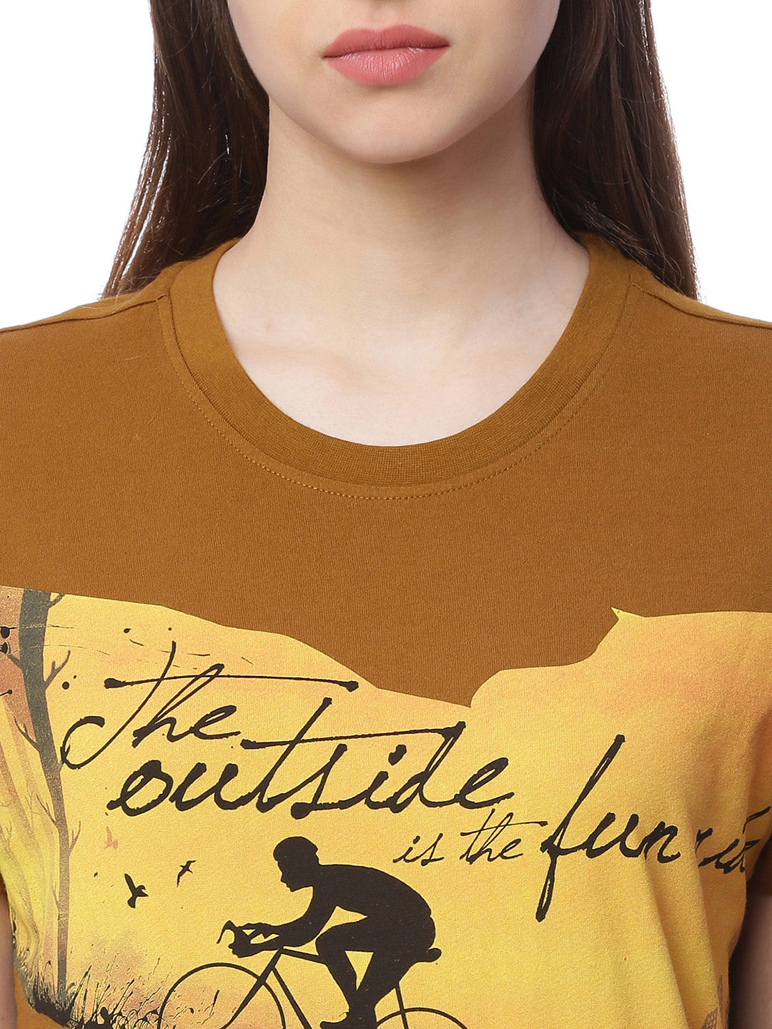 Wolfpack Women Greenish Brown Printed T-Shirt Wolfpack