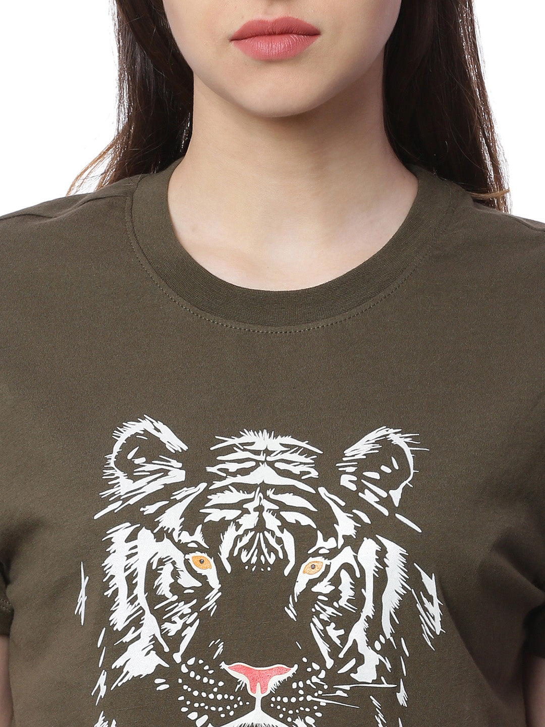 Wolfpack Women Army Green Printed T-Shirt Wolfpack