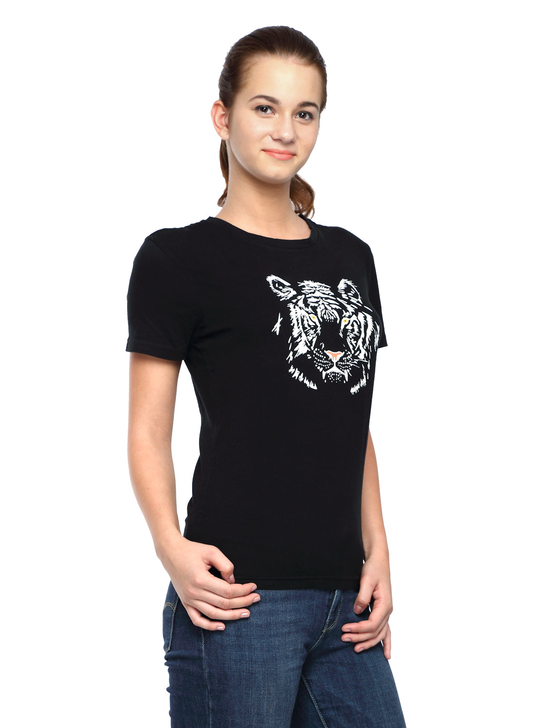 Wolfpack Women Black Printed T-Shirt Wolfpack