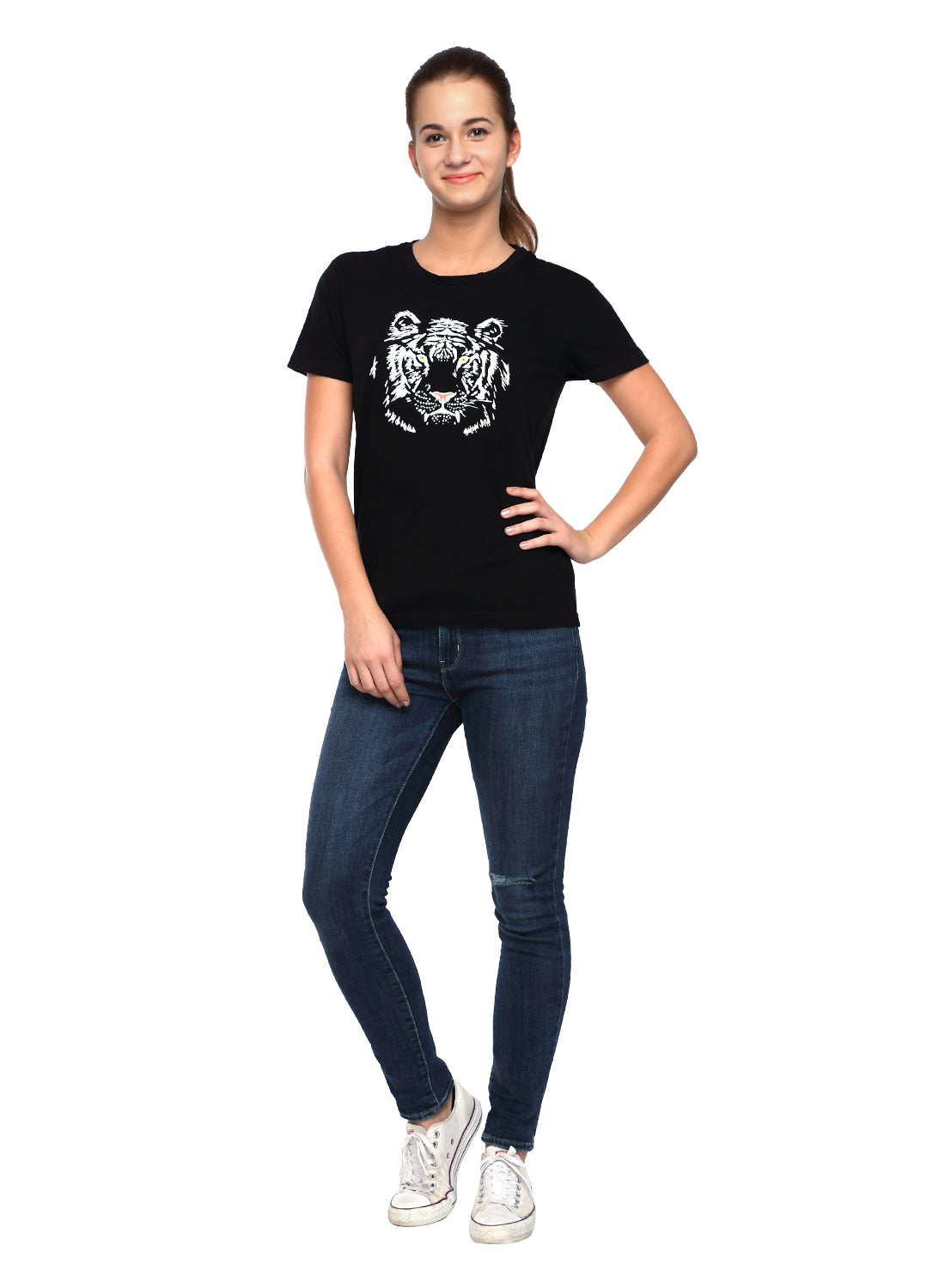 Wolfpack Women Black Printed T-Shirt Wolfpack