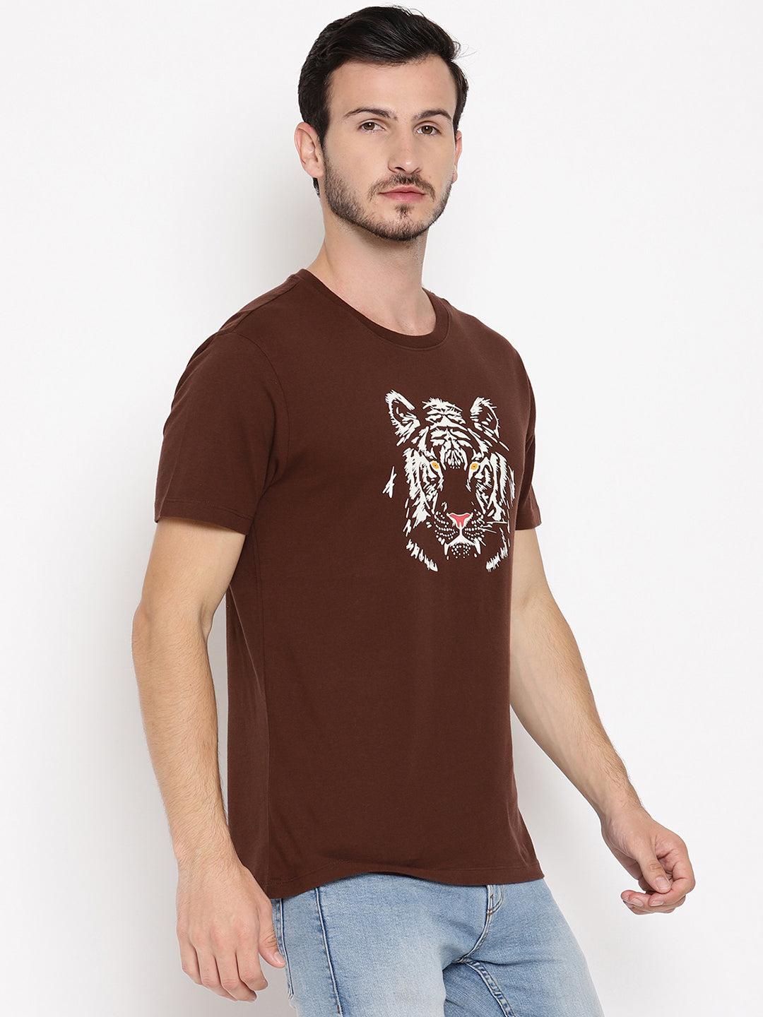 Wolfpack Men Glowing Tiger Brown Printed T-Shirt Wolfpack