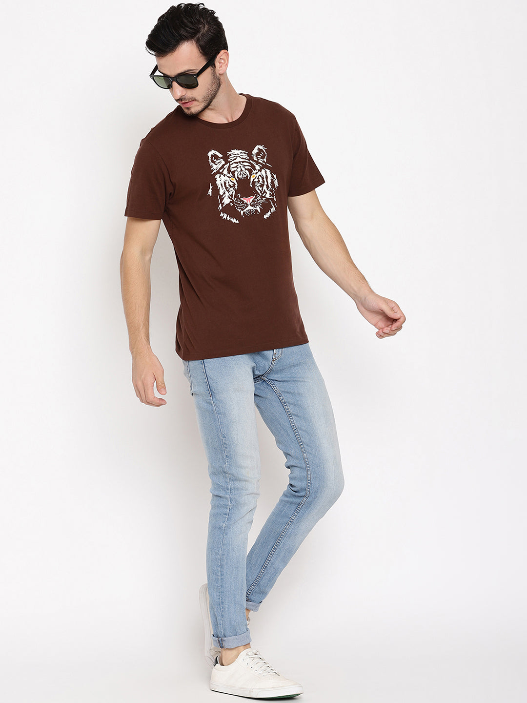 Wolfpack Men Glowing Tiger Brown Printed T-Shirt Wolfpack