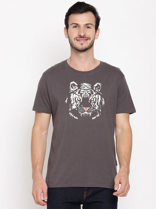 Wolfpack Men Glowing Tiger Dark Grey Printed T-Shirt Wolfpack