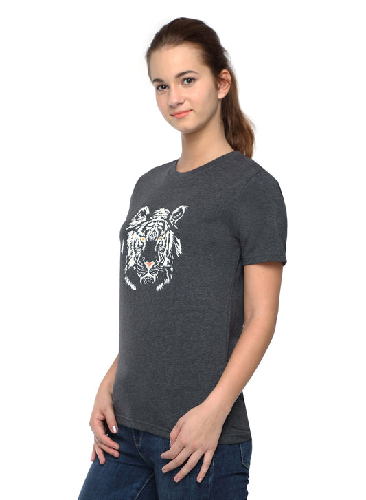 Wolfpack Women Dark Grey Printed T-Shirt Wolfpack