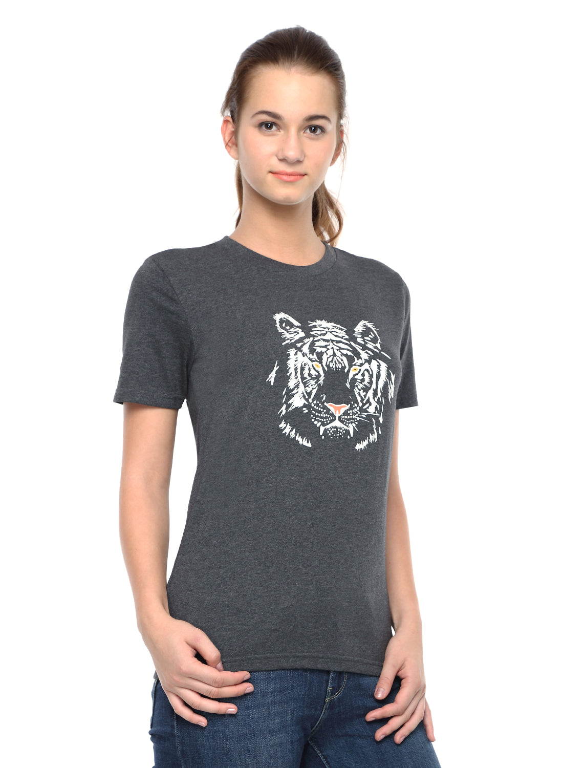Wolfpack Women Dark Grey Printed T-Shirt Wolfpack