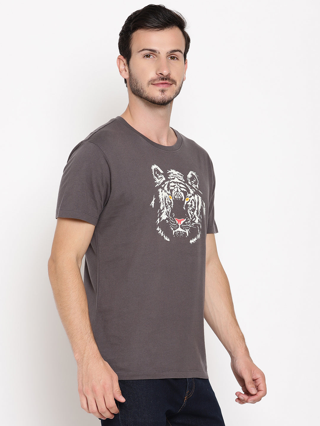 Wolfpack Men Glowing Tiger Dark Grey Printed T-Shirt Wolfpack