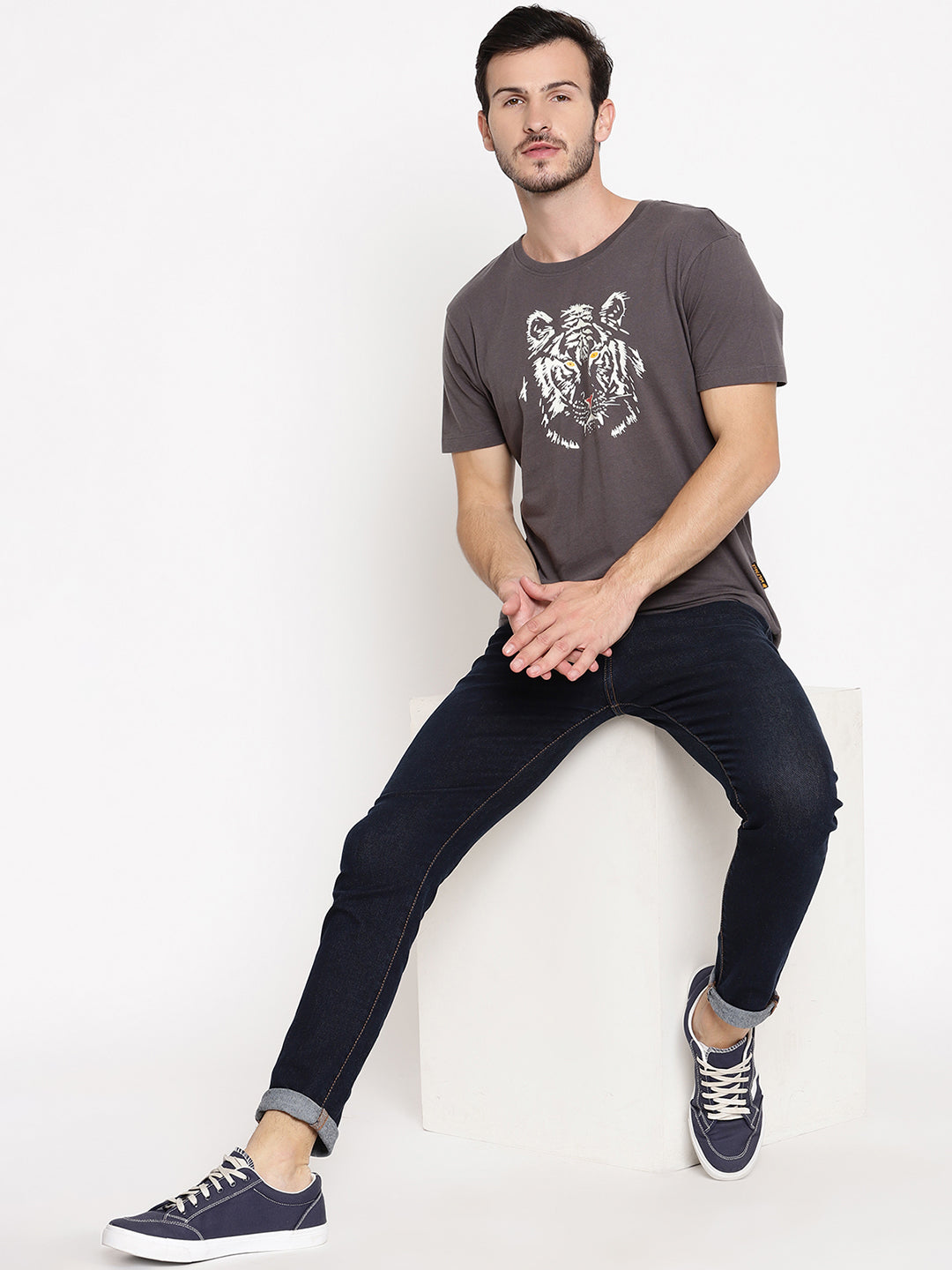 Wolfpack Men Glowing Tiger Dark Grey Printed T-Shirt Wolfpack