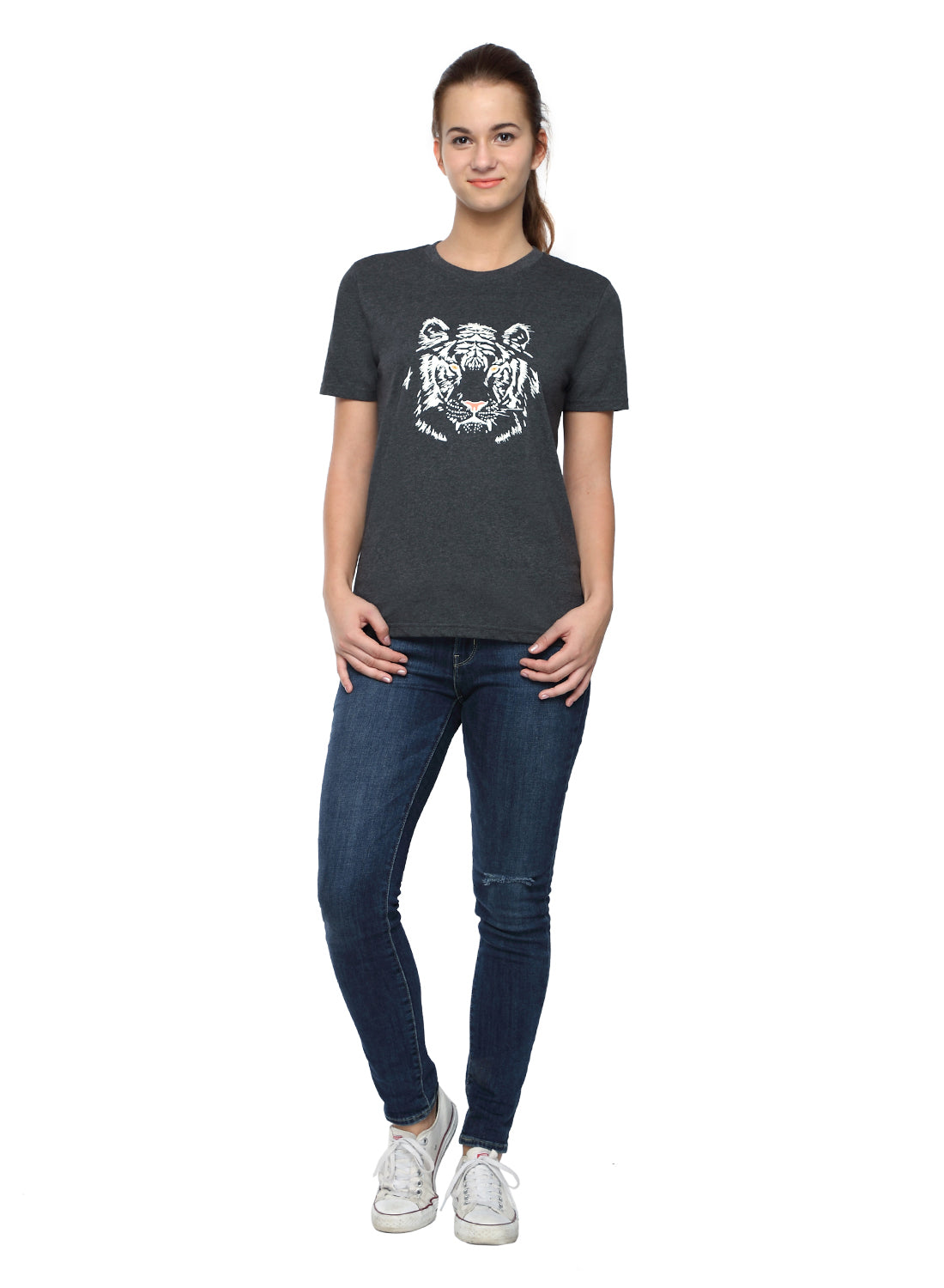 Wolfpack Women Dark Grey Printed T-Shirt Wolfpack