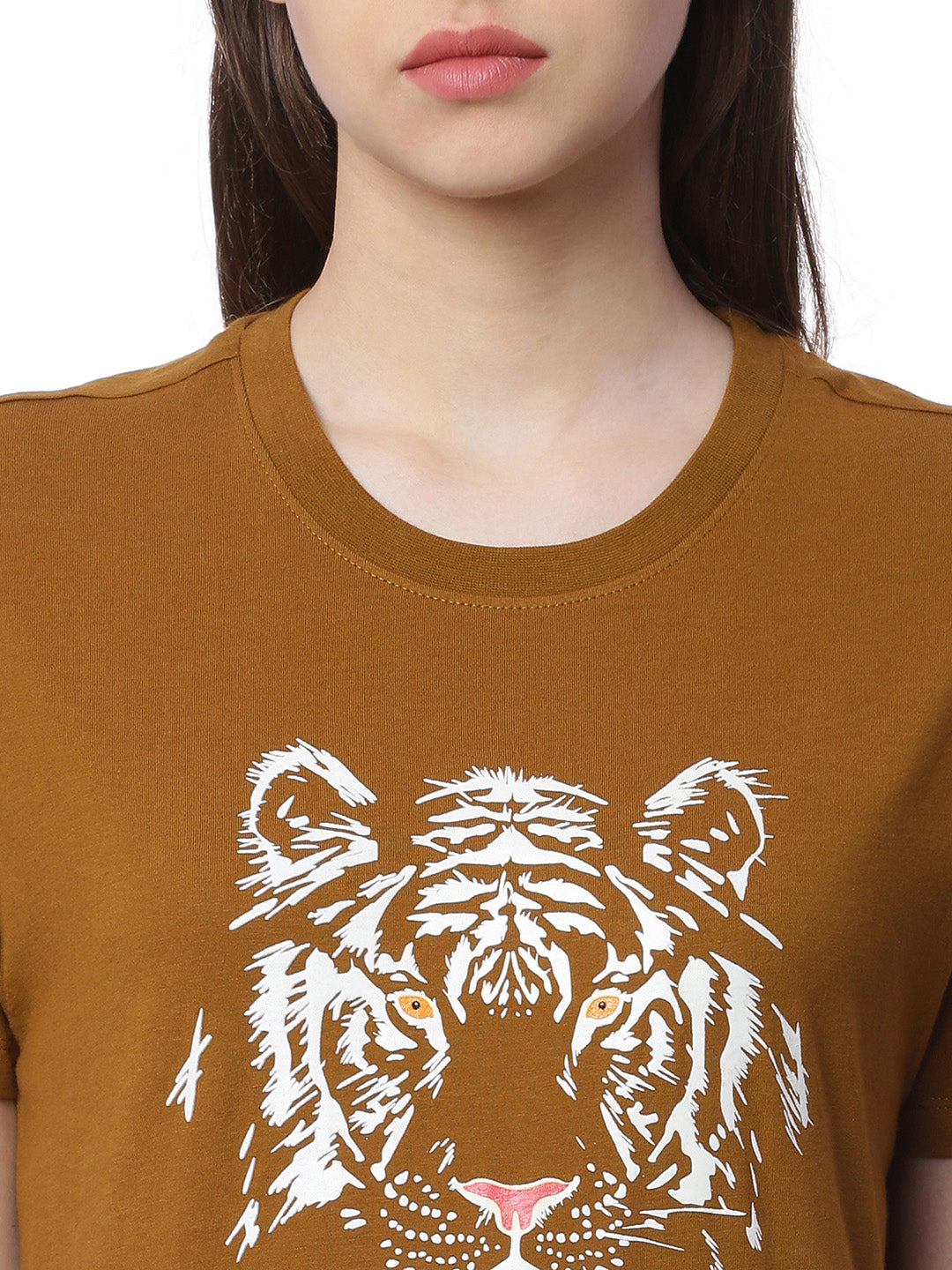 Wolfpack Women Greenish Brown Printed T-Shirt Wolfpack