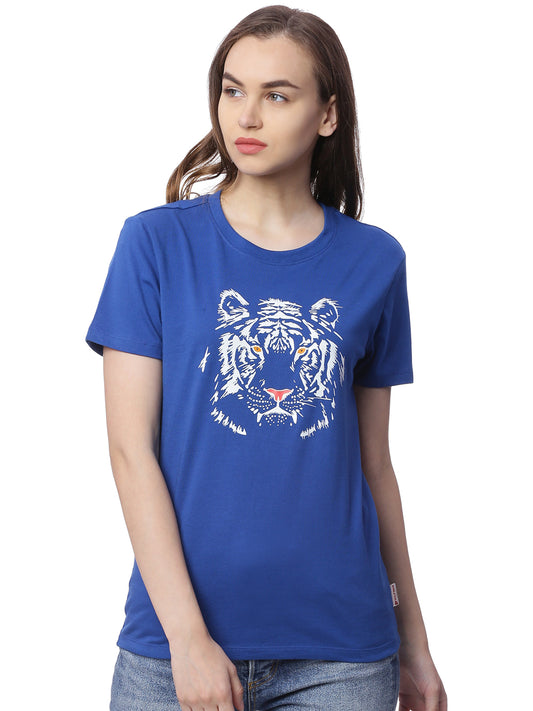 Wolfpack Women Royal Blue Printed T-Shirt Wolfpack