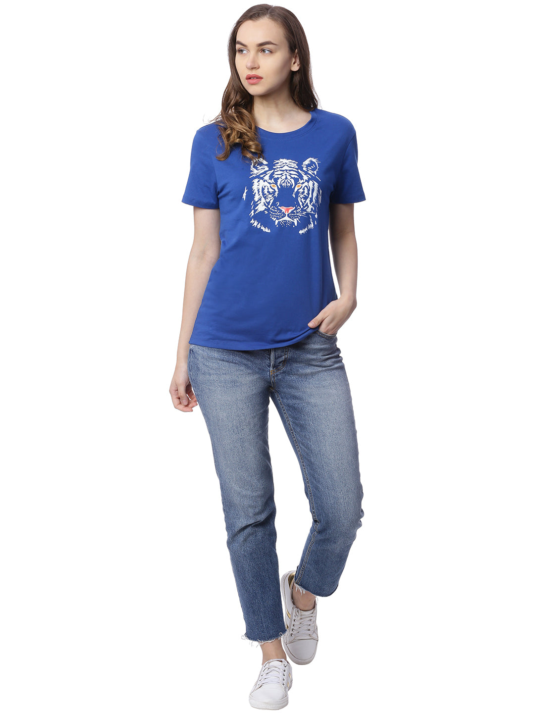 Wolfpack Women Royal Blue Printed T-Shirt Wolfpack