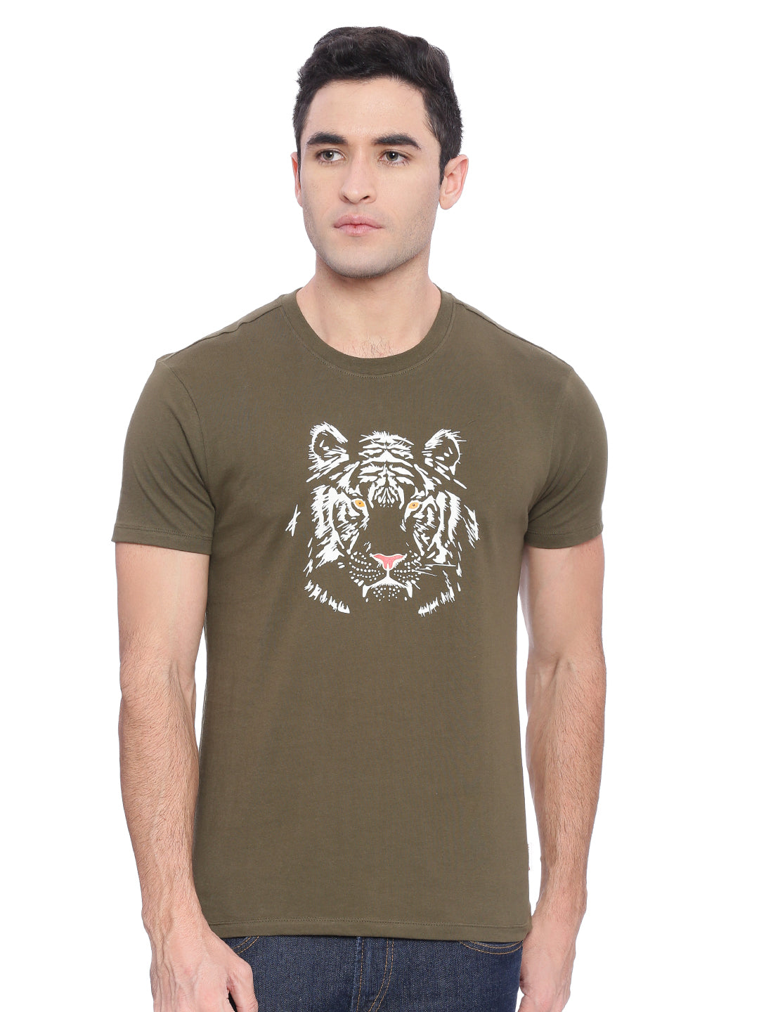 Wolfpack Men Army Green Printed T-Shirt Wolfpack