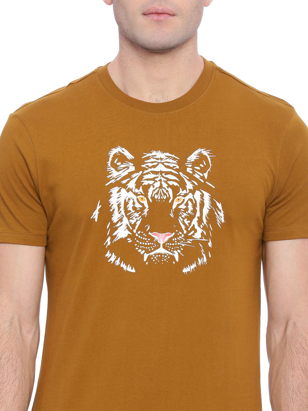 Wolfpack Men Brown Printed Round Neck T-Shirt Wolfpack
