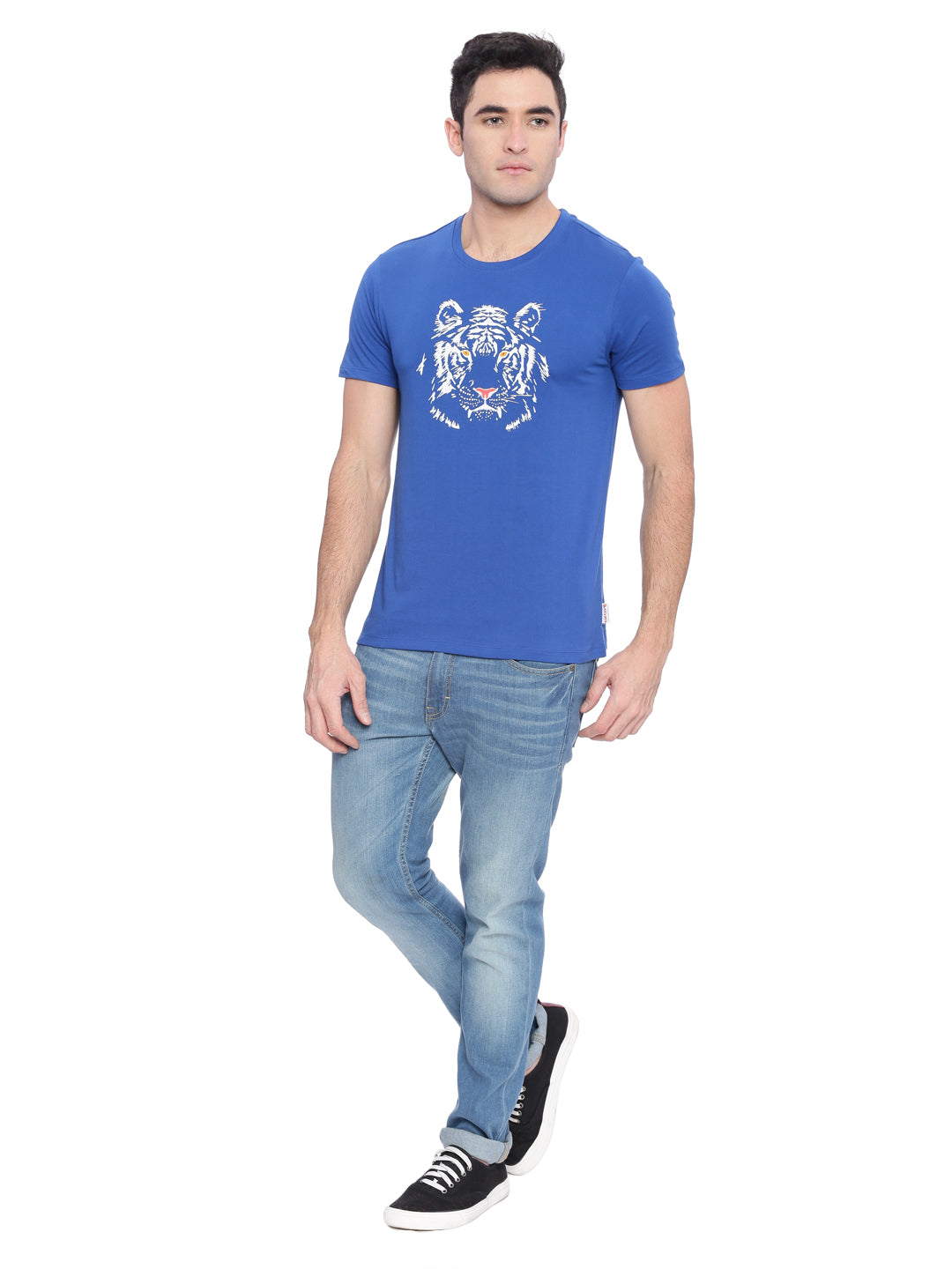 Wolfpack Men Blue Printed Round Neck T-Shirt Wolfpack