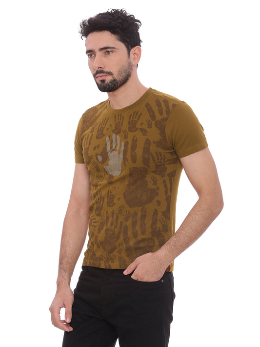 Wolfpack Men Greenish Brown Printed T-Shirt Wolfpack