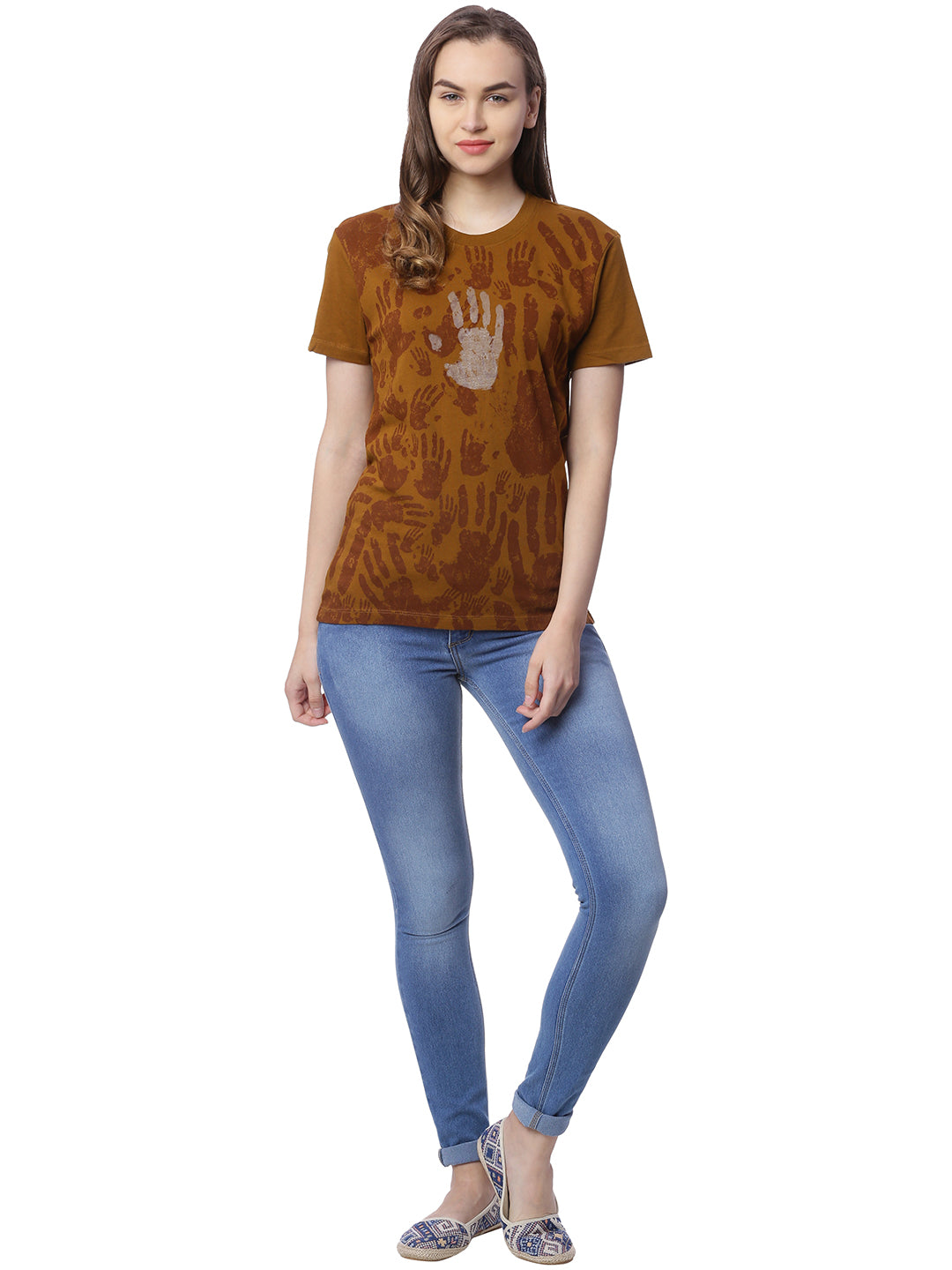 Wolfpack Women Brown Printed T-Shirt Wolfpack