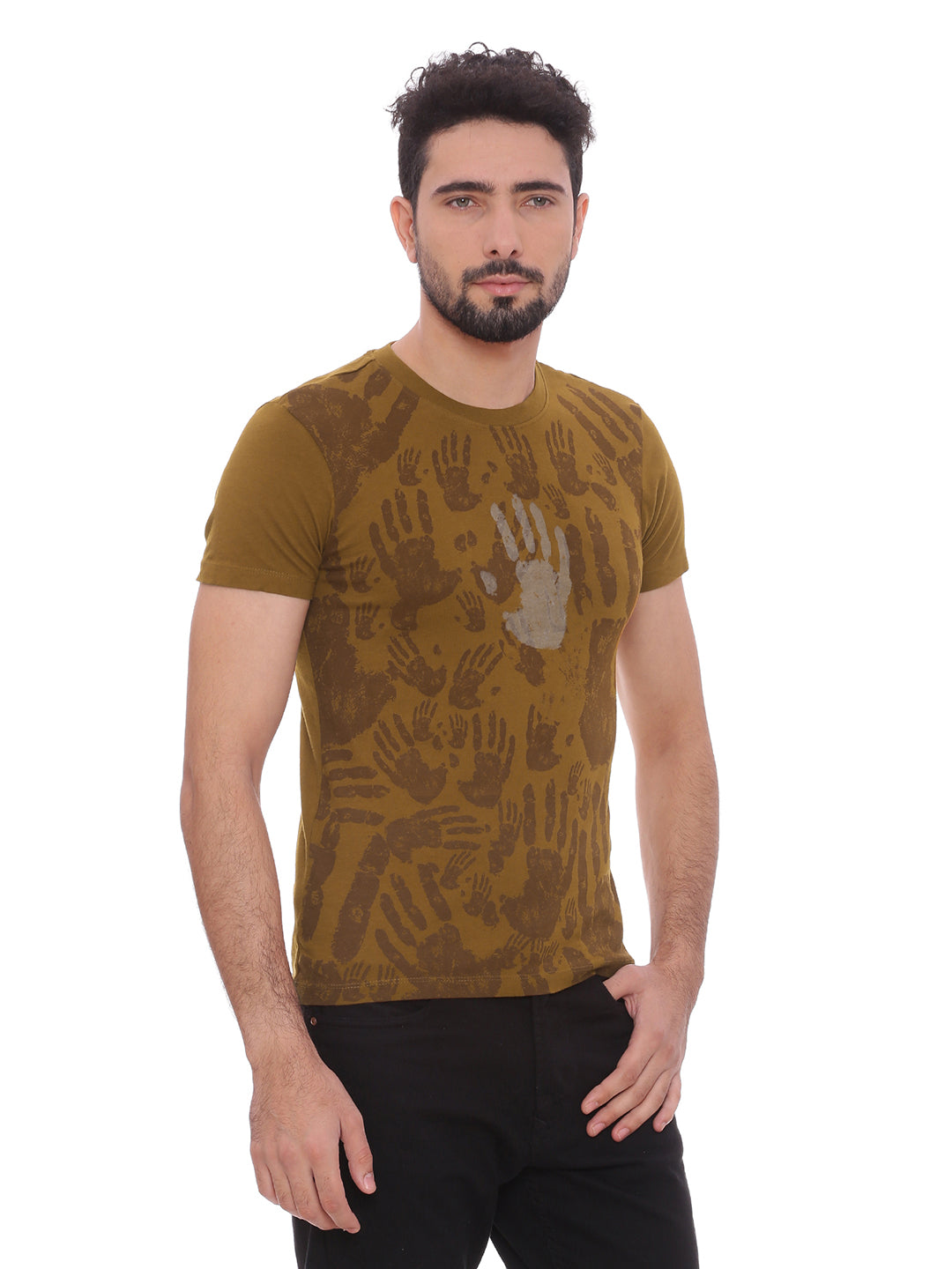Wolfpack Men Greenish Brown Printed T-Shirt Wolfpack