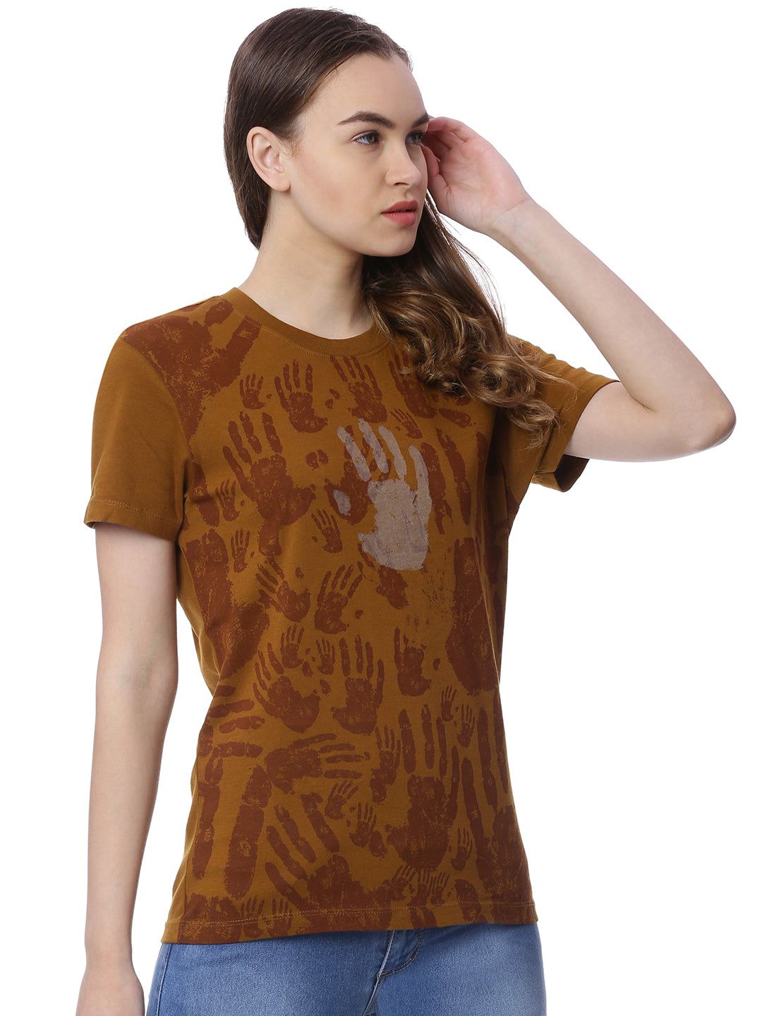 Wolfpack Women Brown Printed T-Shirt Wolfpack