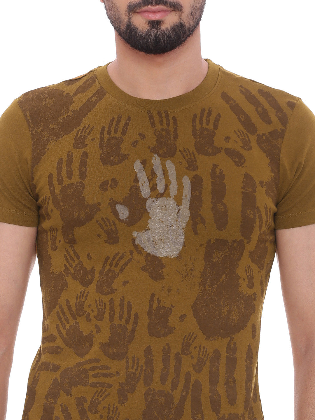 Wolfpack Men Greenish Brown Printed T-Shirt Wolfpack