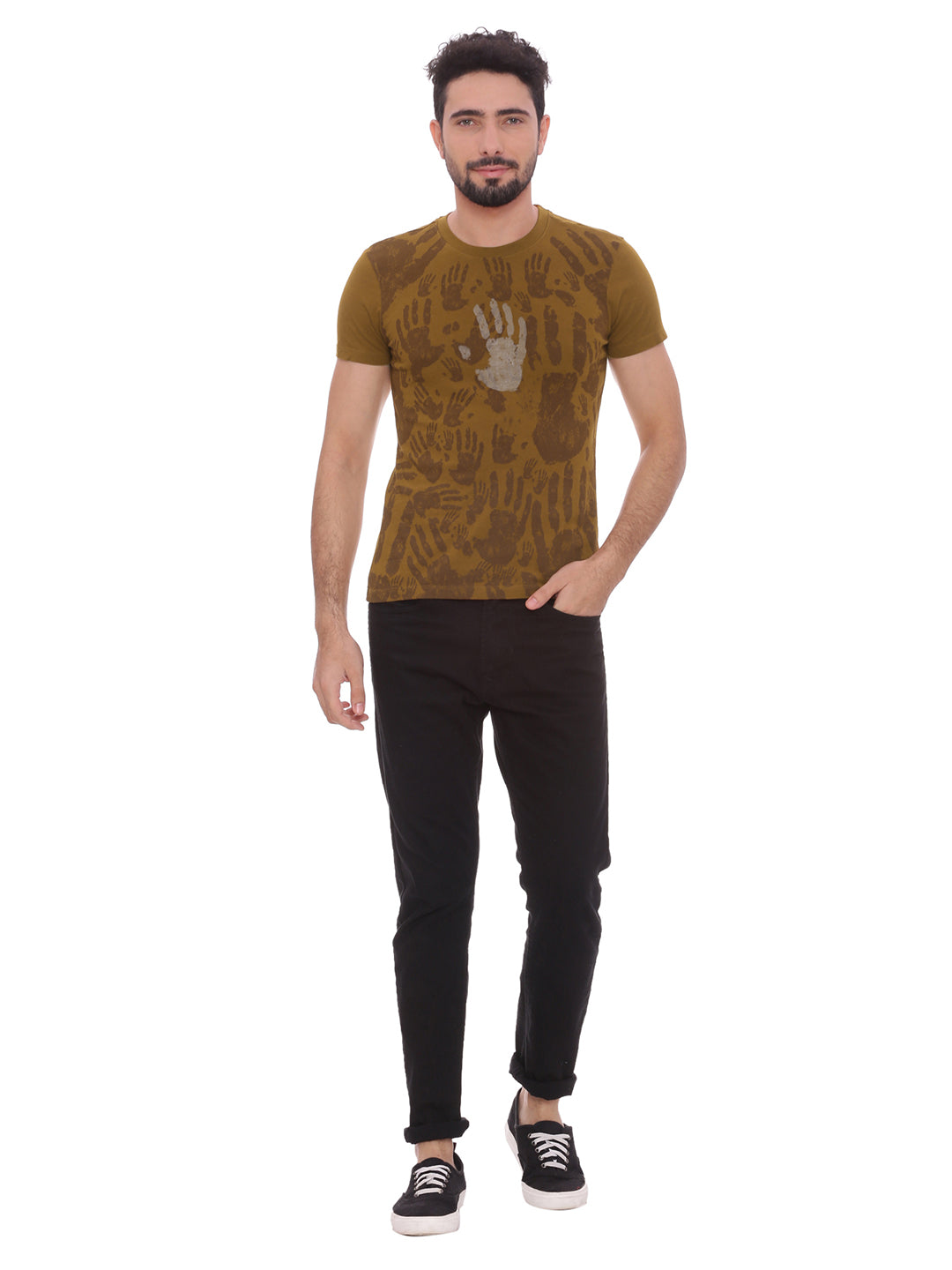 Wolfpack Men Greenish Brown Printed T-Shirt Wolfpack