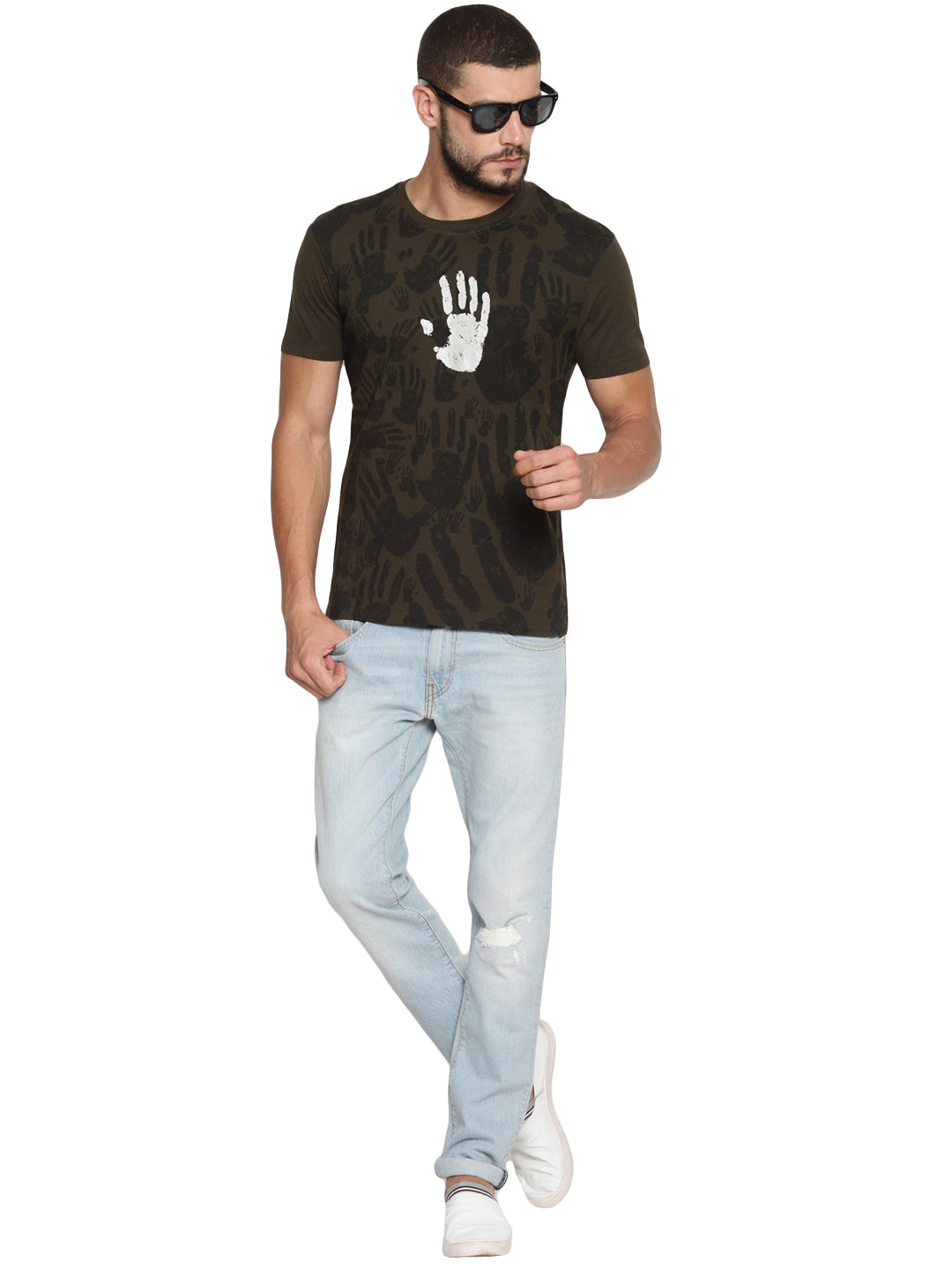 Wolfpack Men Olive Green Printed T-Shirt Wolfpack