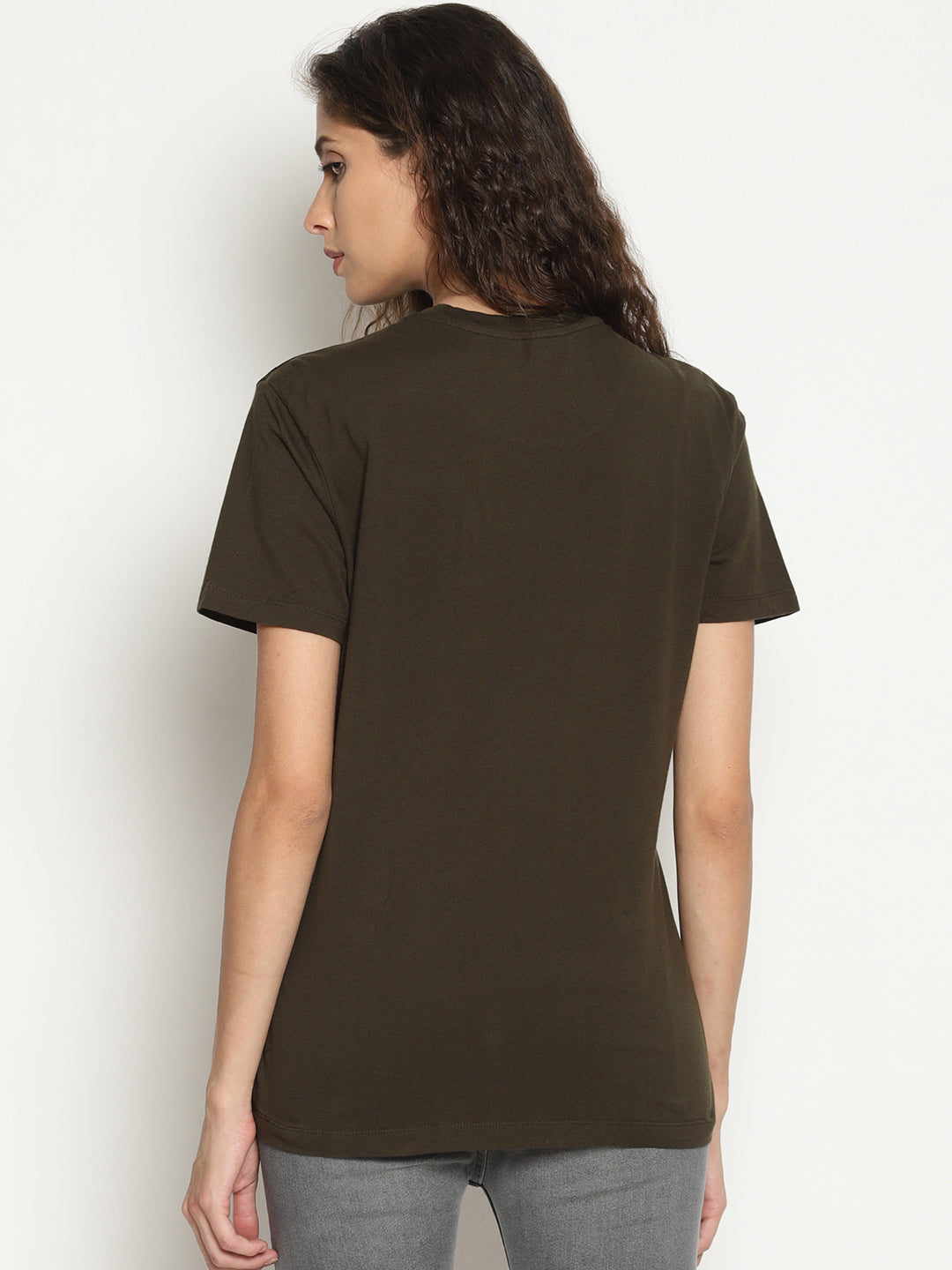 Wolfpack Women Olive Green Printed T-Shirt Wolfpack