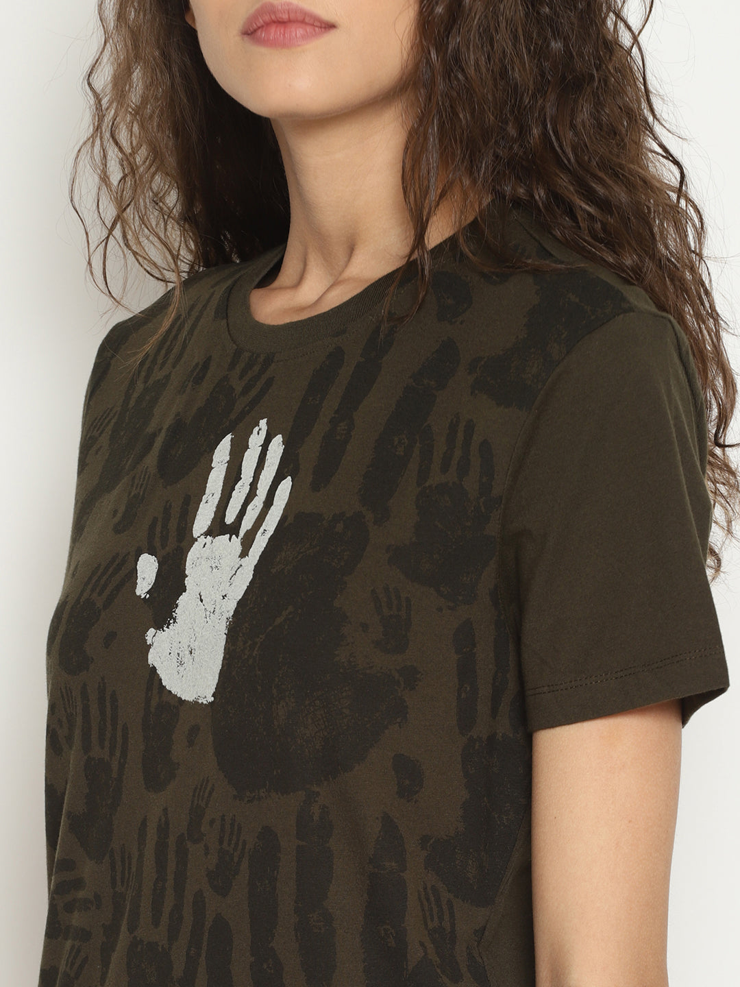 Wolfpack Women Olive Green Printed T-Shirt Wolfpack