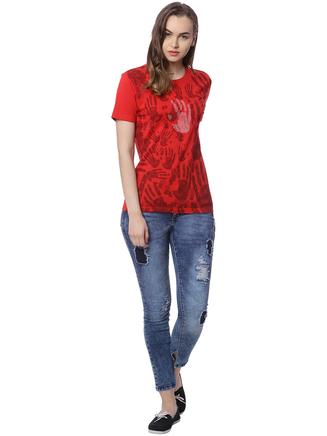Wolfpack Women Red Printed T-Shirt Wolfpack