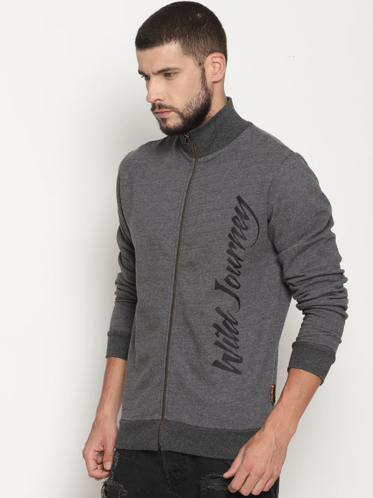 Wolfpack Men Hi-neck Zipped Dark Grey Jacket Wolfpack