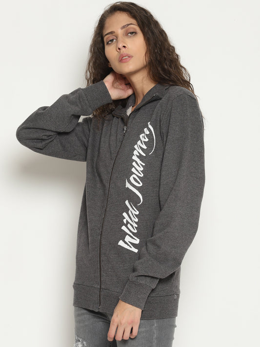 Wolfpack Women Hi-neck Solid Zipped Dark Grey Jacket Wolfpack