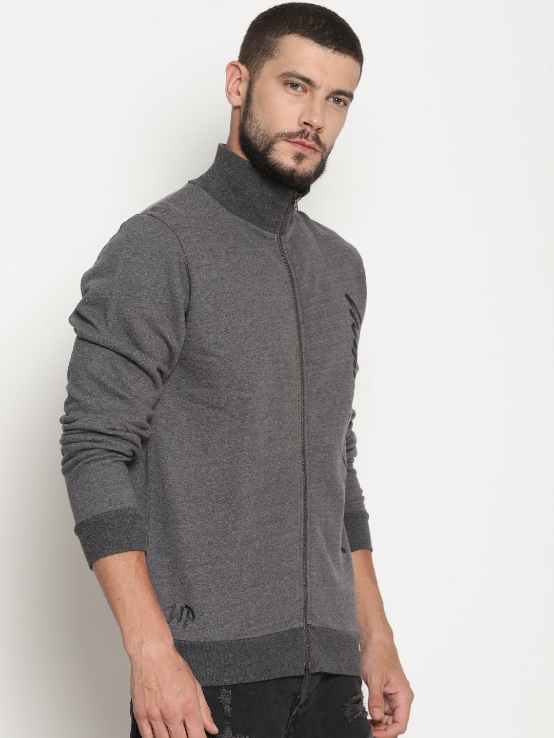Wolfpack Men Hi-neck Zipped Dark Grey Jacket Wolfpack