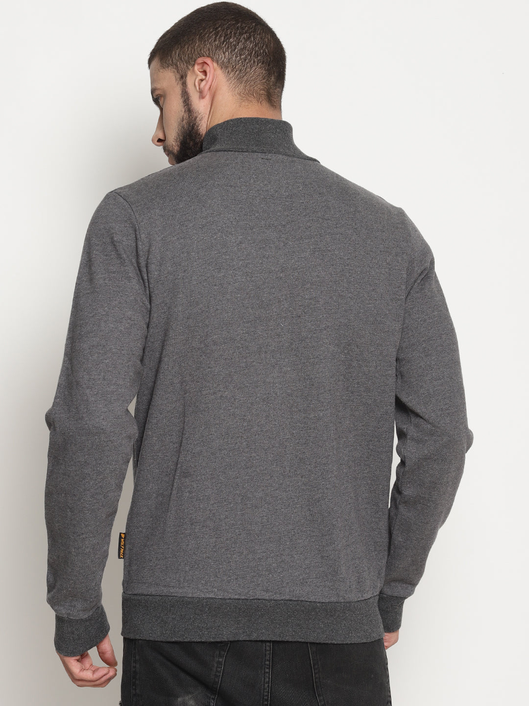Wolfpack Men Hi-neck Zipped Dark Grey Jacket Wolfpack