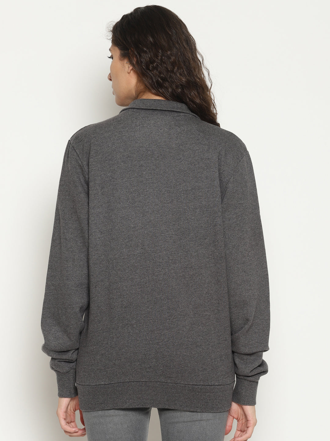 Wolfpack Women Hi-neck Solid Zipped Dark Grey Jacket Wolfpack