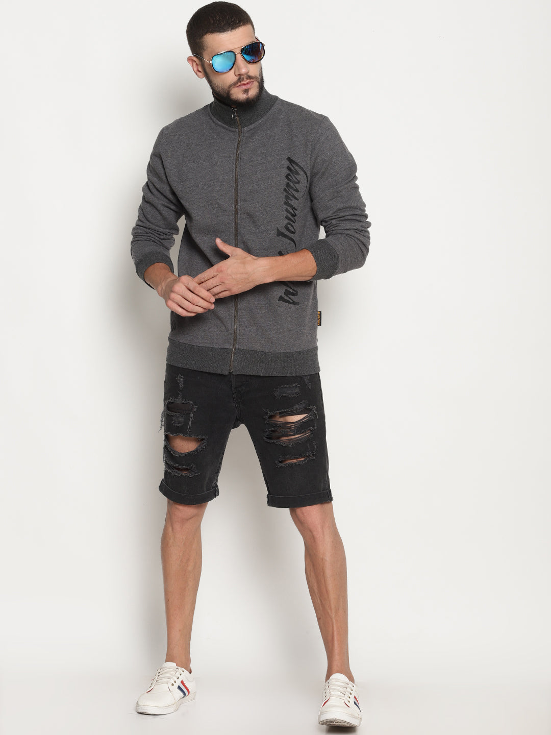 Wolfpack Men Hi-neck Zipped Dark Grey Jacket Wolfpack