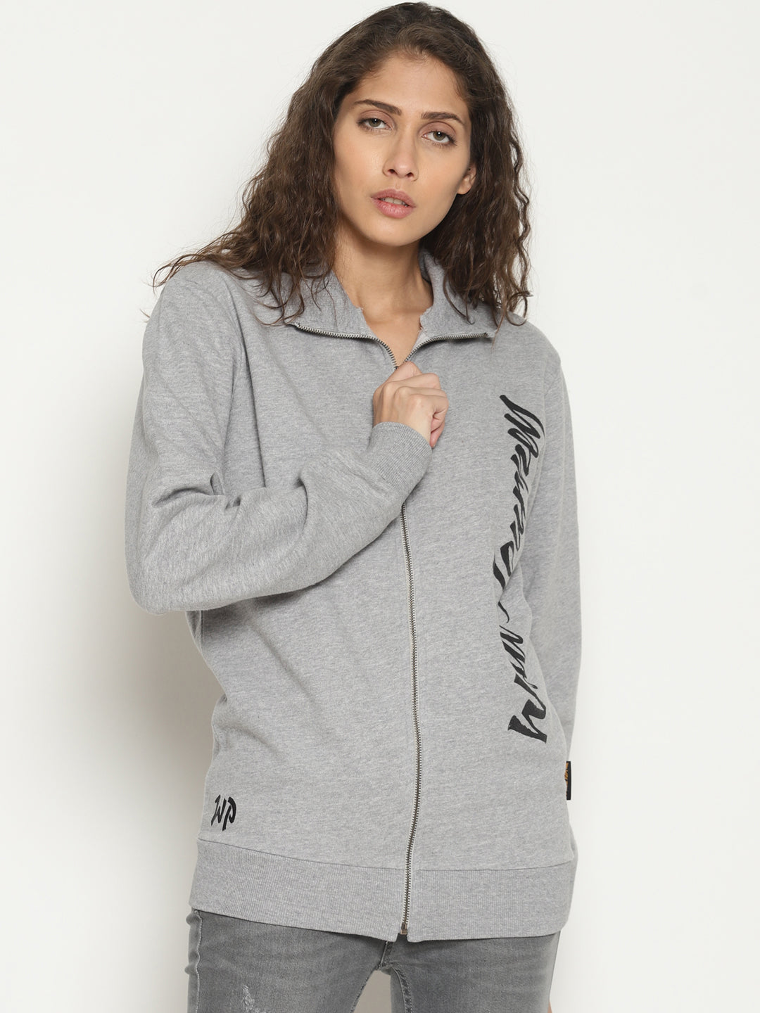 Wolfpack Women Hi-neck Zipped Light Grey Jacket Wolfpack