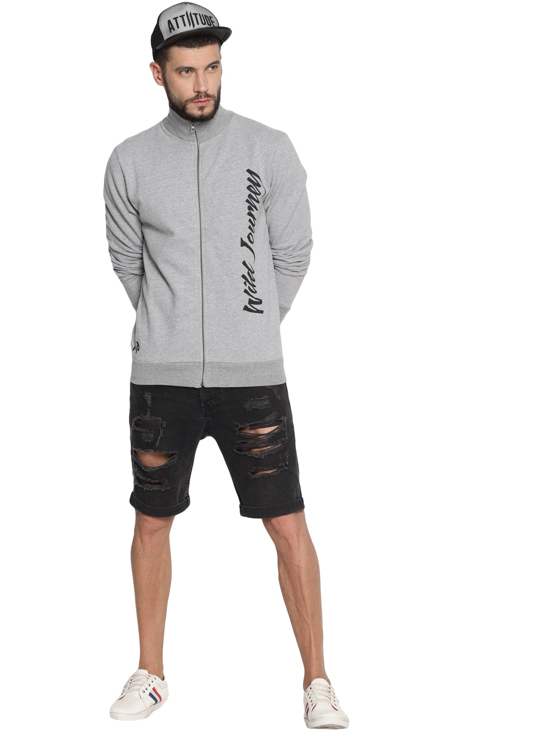 Wolfpack Men Hi-neck Zipped Light Grey Jacket Wolfpack