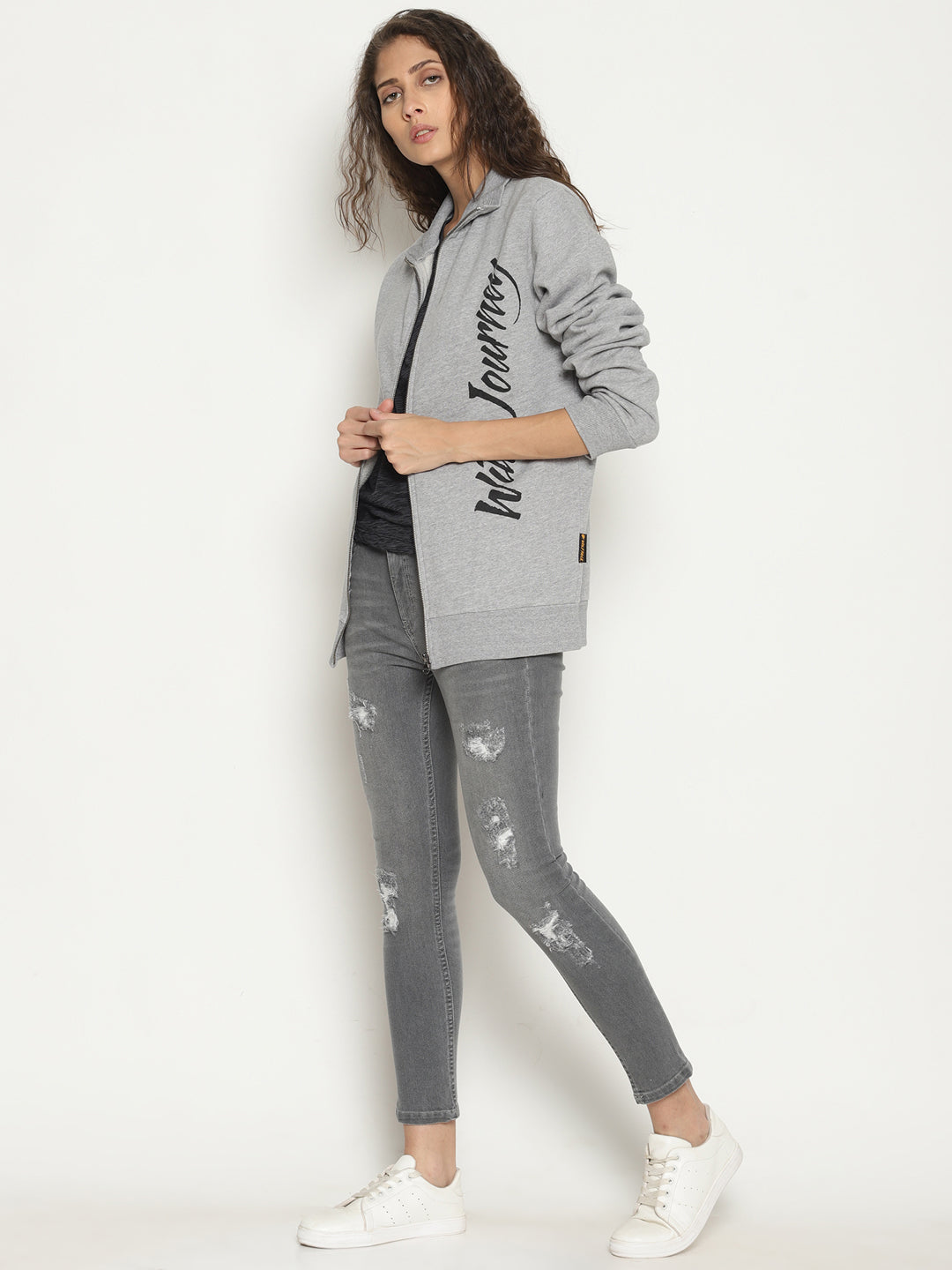 Wolfpack Women Hi-neck Zipped Light Grey Jacket Wolfpack