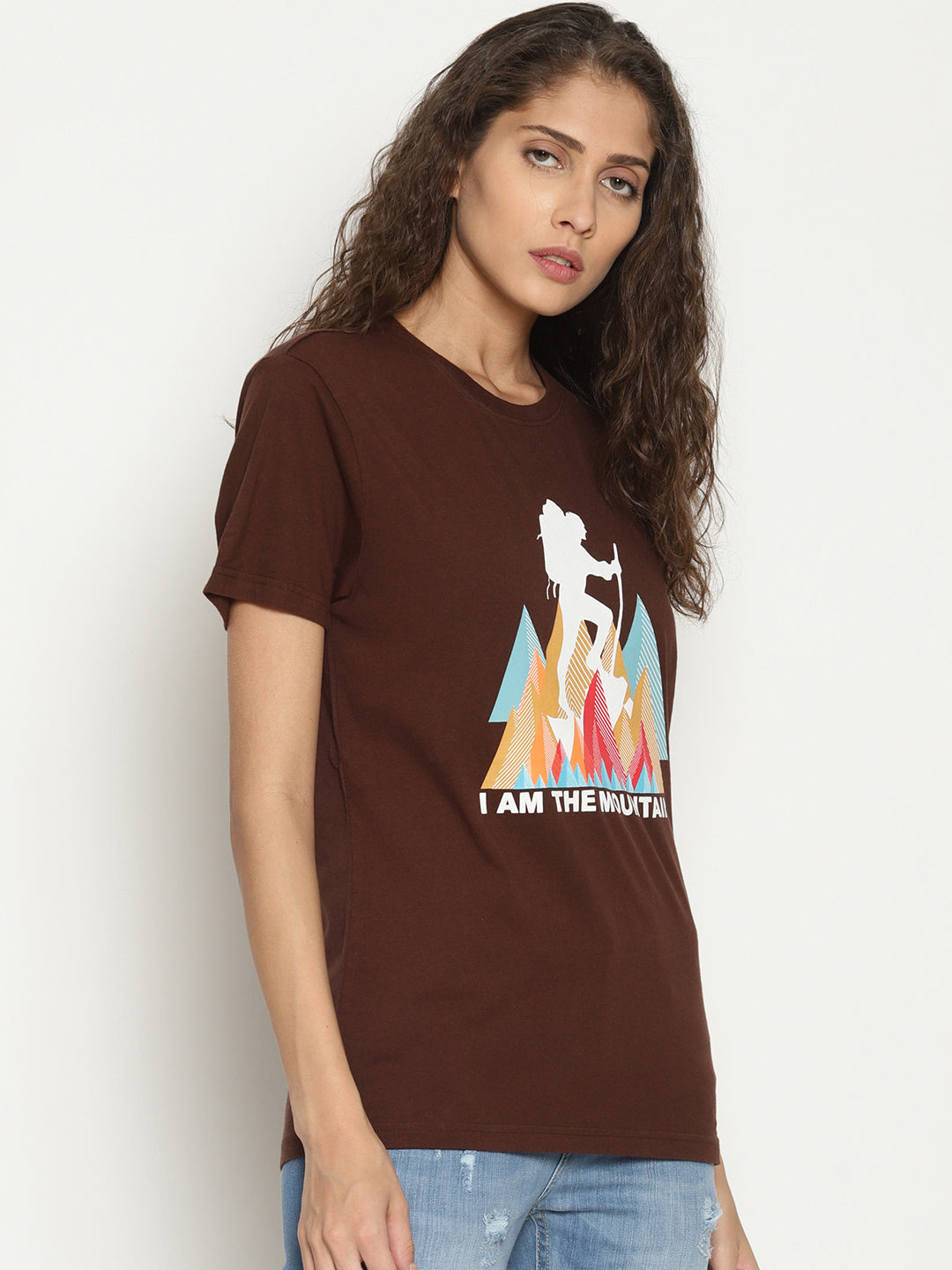Wolfpack Women Choco Brown Printed T-Shirt Wolfpack