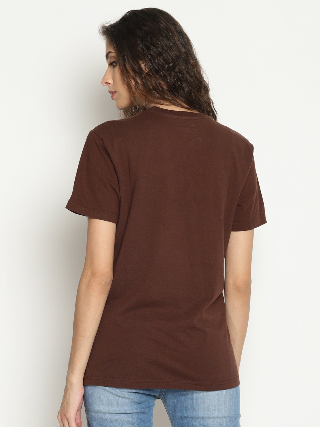 Wolfpack Women Choco Brown Printed T-Shirt Wolfpack