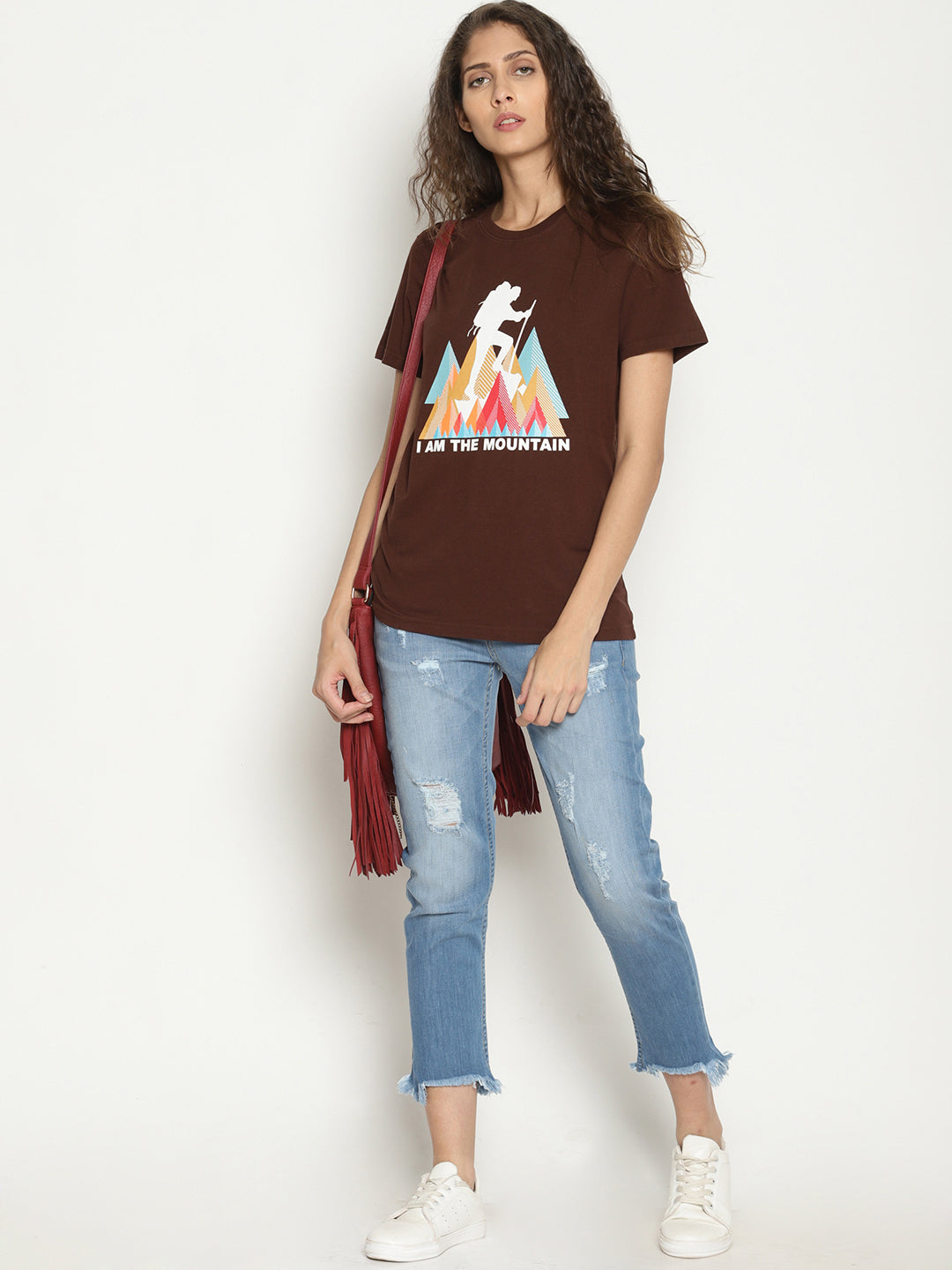 Wolfpack Women Choco Brown Printed T-Shirt Wolfpack