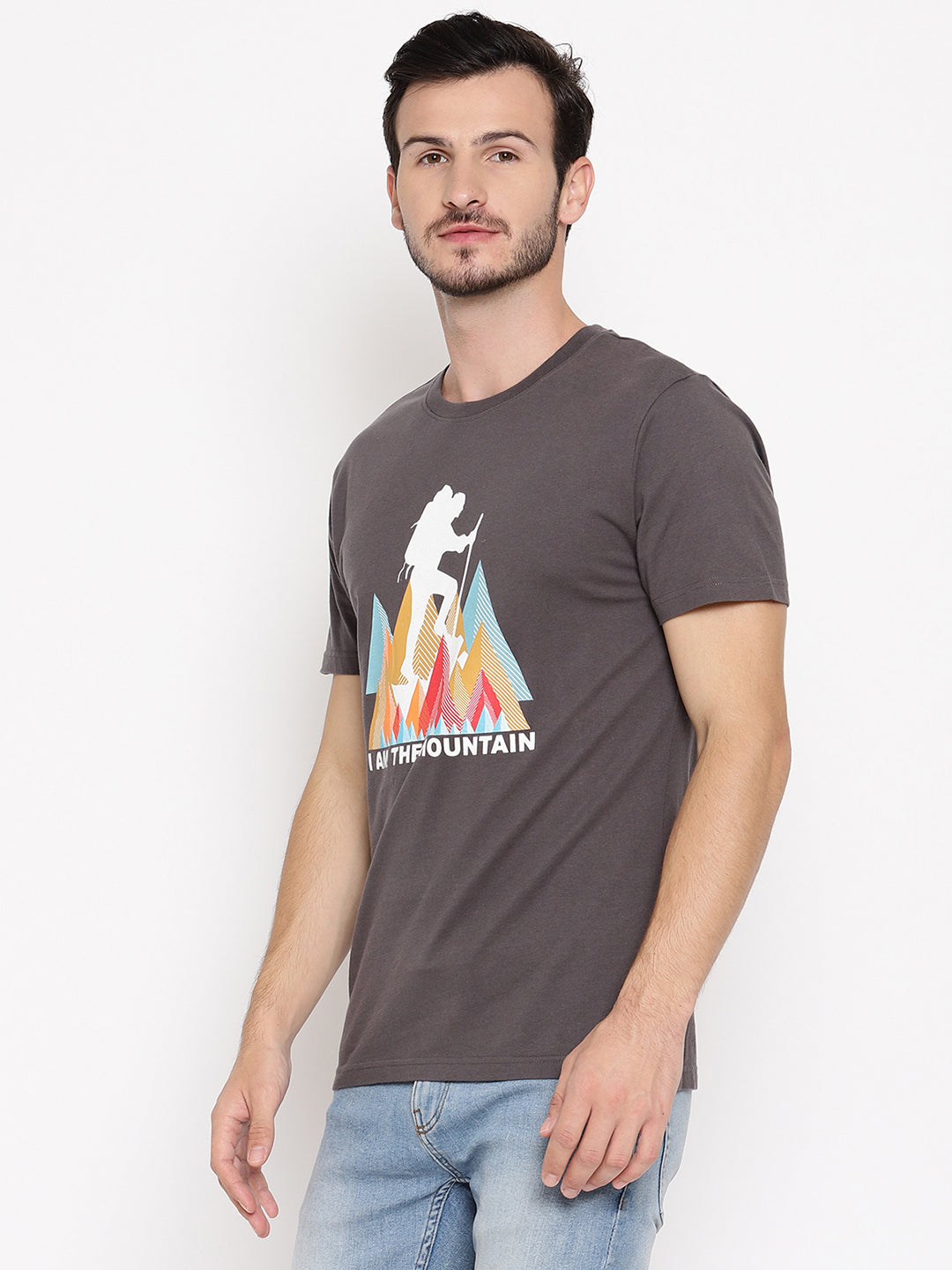 I Am Mountain Dark Grey Printed Men T-Shirt Wolfpack