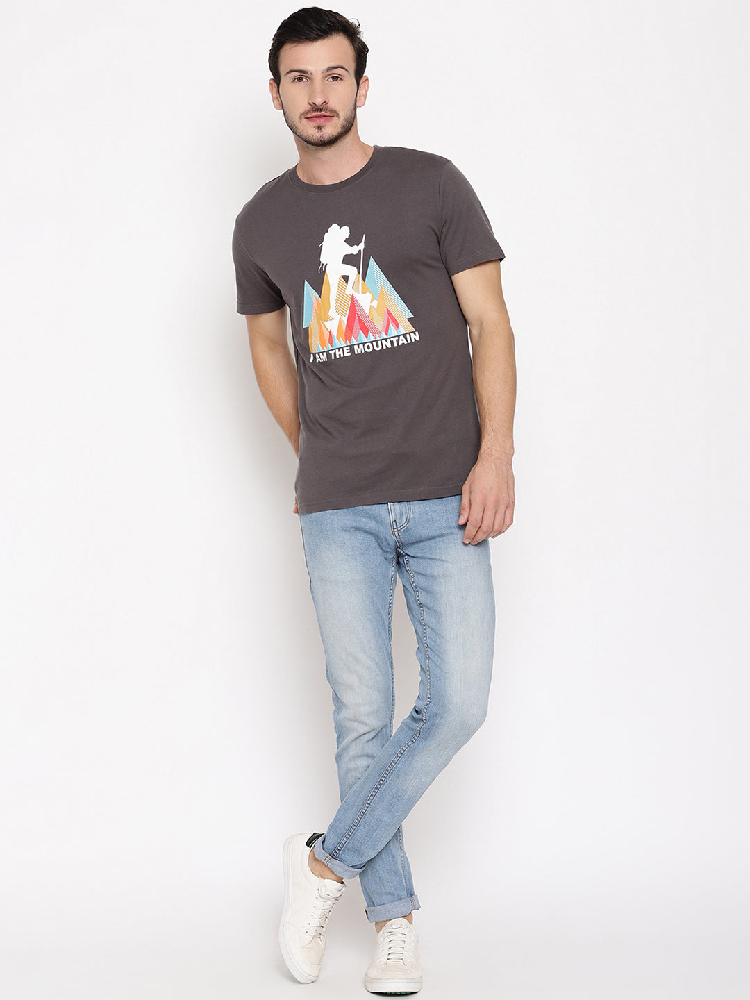 I Am Mountain Dark Grey Printed Men T-Shirt Wolfpack