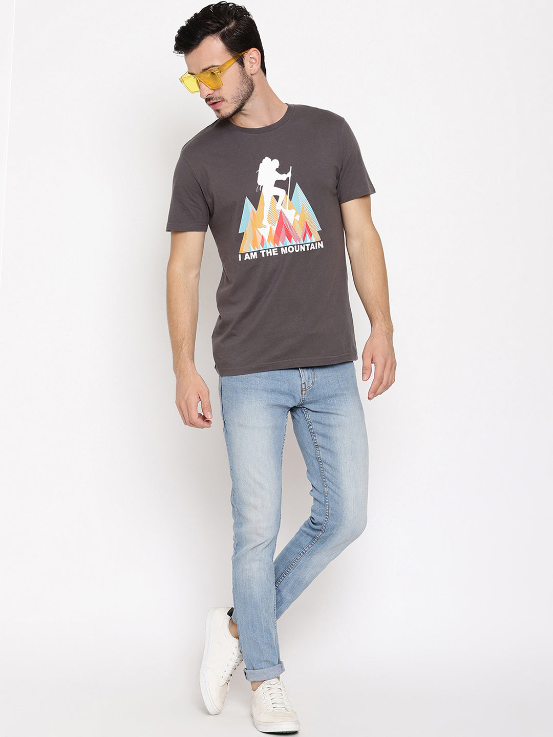 I Am Mountain Dark Grey Printed Men T-Shirt Wolfpack